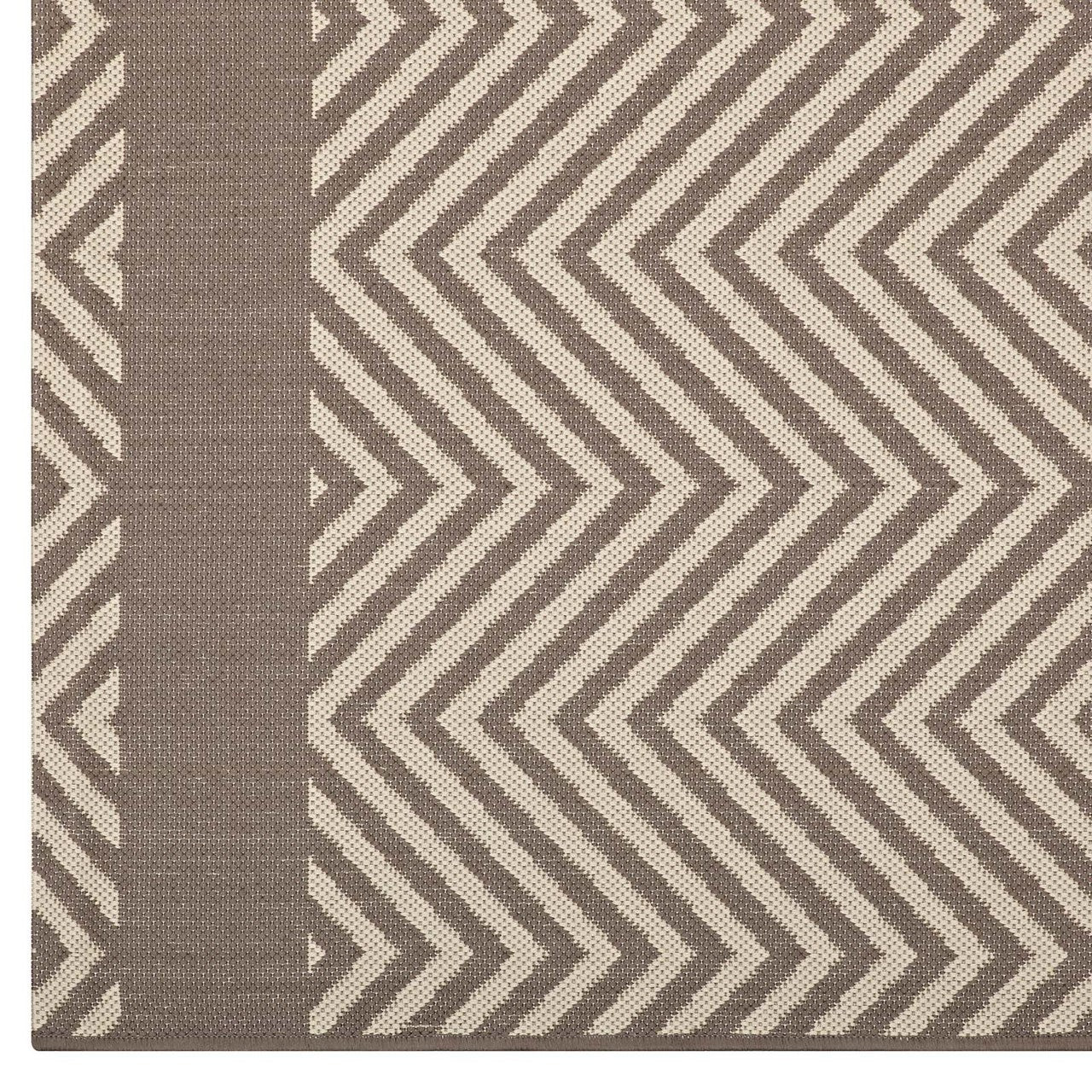 Optica Chevron With End Borders 5x8 Indoor and Outdoor Area Rug, Fabric, Multi Beige 14945