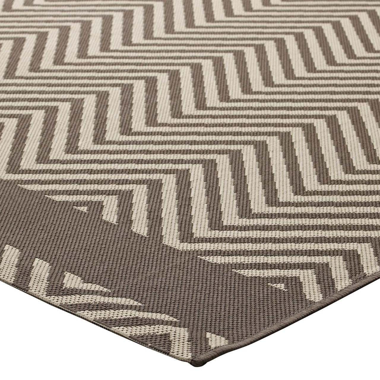Optica Chevron With End Borders 5x8 Indoor and Outdoor Area Rug, Fabric, Multi Beige 14945