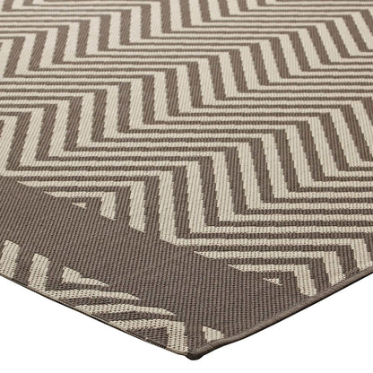 Optica Chevron With End Borders 5x8 Indoor and Outdoor Area Rug, Fabric, Multi Beige 14945