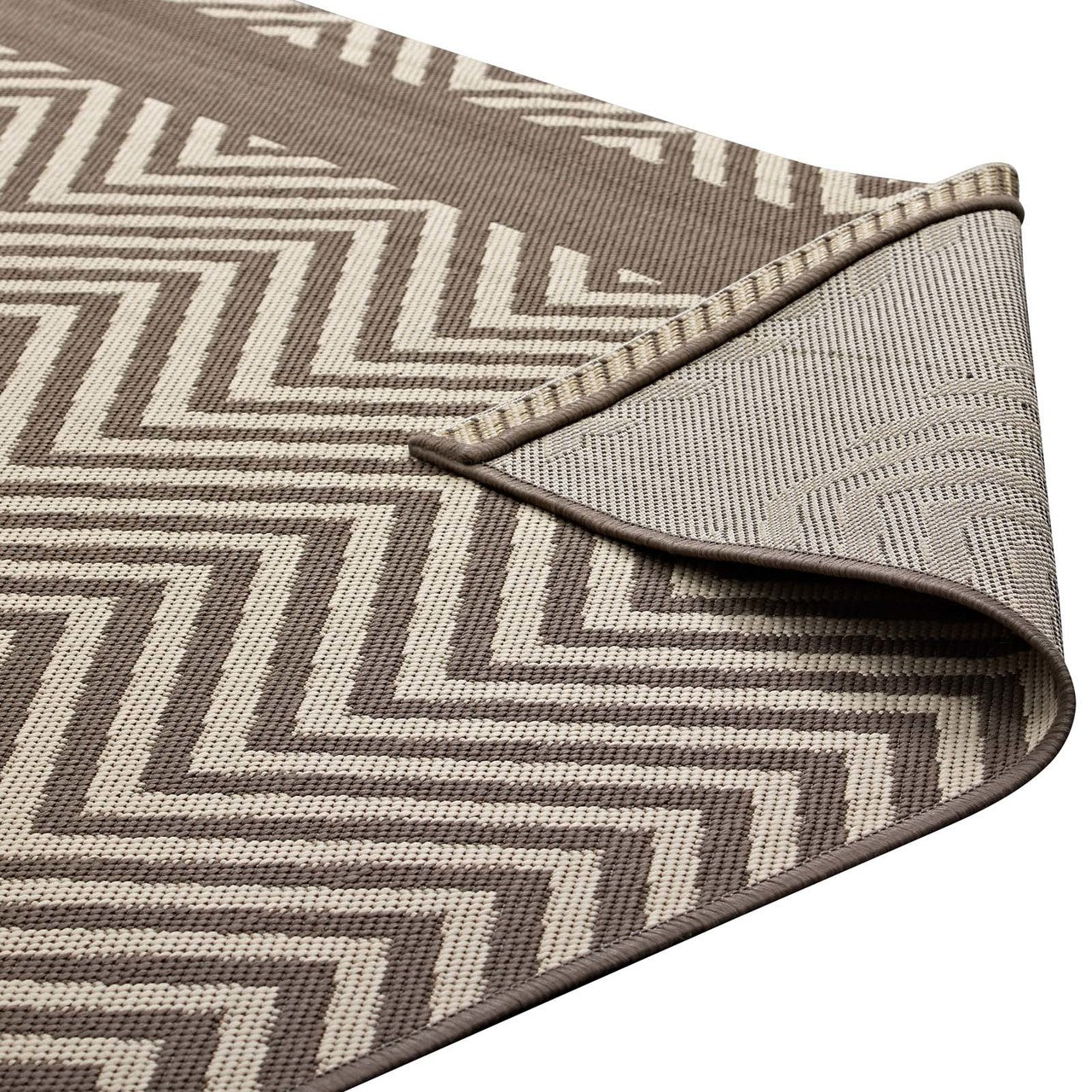 Optica Chevron With End Borders 5x8 Indoor and Outdoor Area Rug, Fabric, Multi Beige 14945