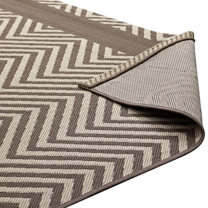 Optica Chevron With End Borders 5x8 Indoor and Outdoor Area Rug, Fabric, Multi Beige 14945