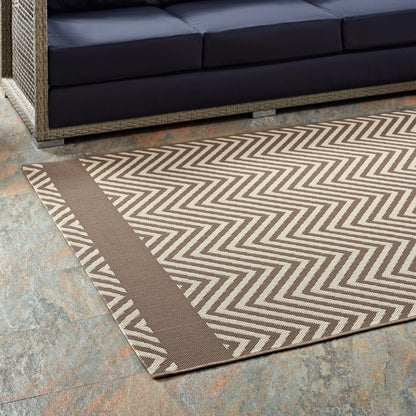 Optica Chevron With End Borders 5x8 Indoor and Outdoor Area Rug, Fabric, Multi Beige 14945