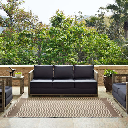 Optica Chevron With End Borders 5x8 Indoor and Outdoor Area Rug, Fabric, Multi Beige 14945