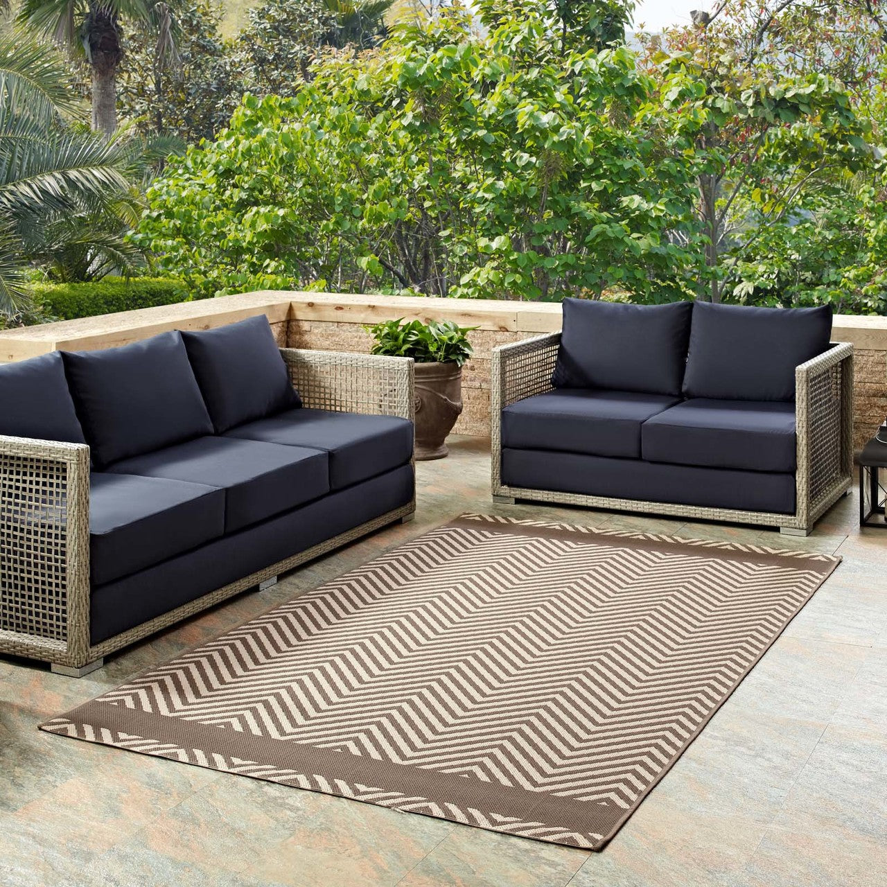 Optica Chevron With End Borders 5x8 Indoor and Outdoor Area Rug, Fabric, Multi Beige 14945
