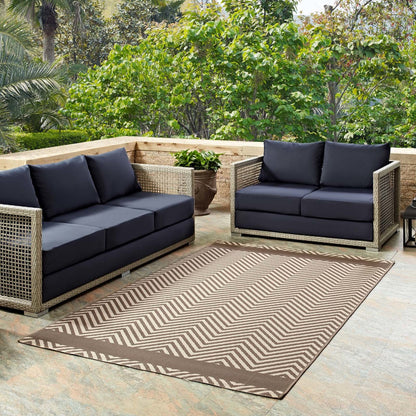 Optica Chevron With End Borders 5x8 Indoor and Outdoor Area Rug, Fabric, Multi Beige 14945