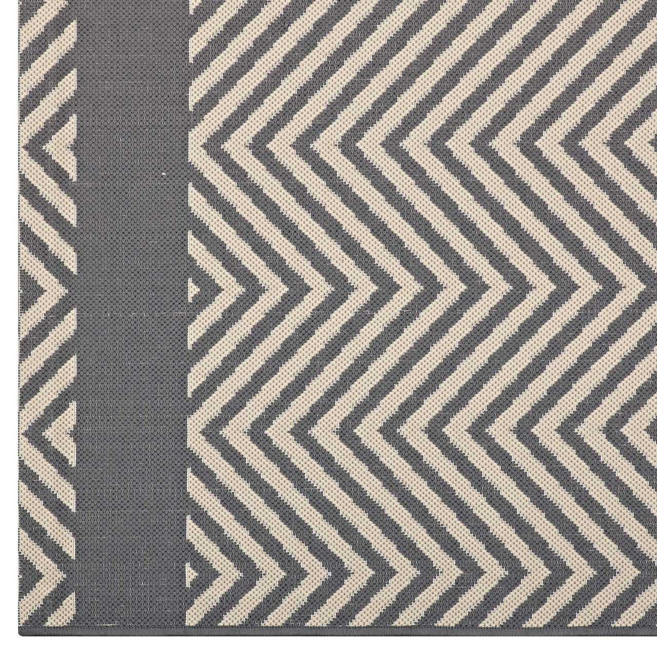 Optica Chevron With End Borders 5x8 Indoor and Outdoor Area Rug, Fabric, Multi Grey Gray 14947