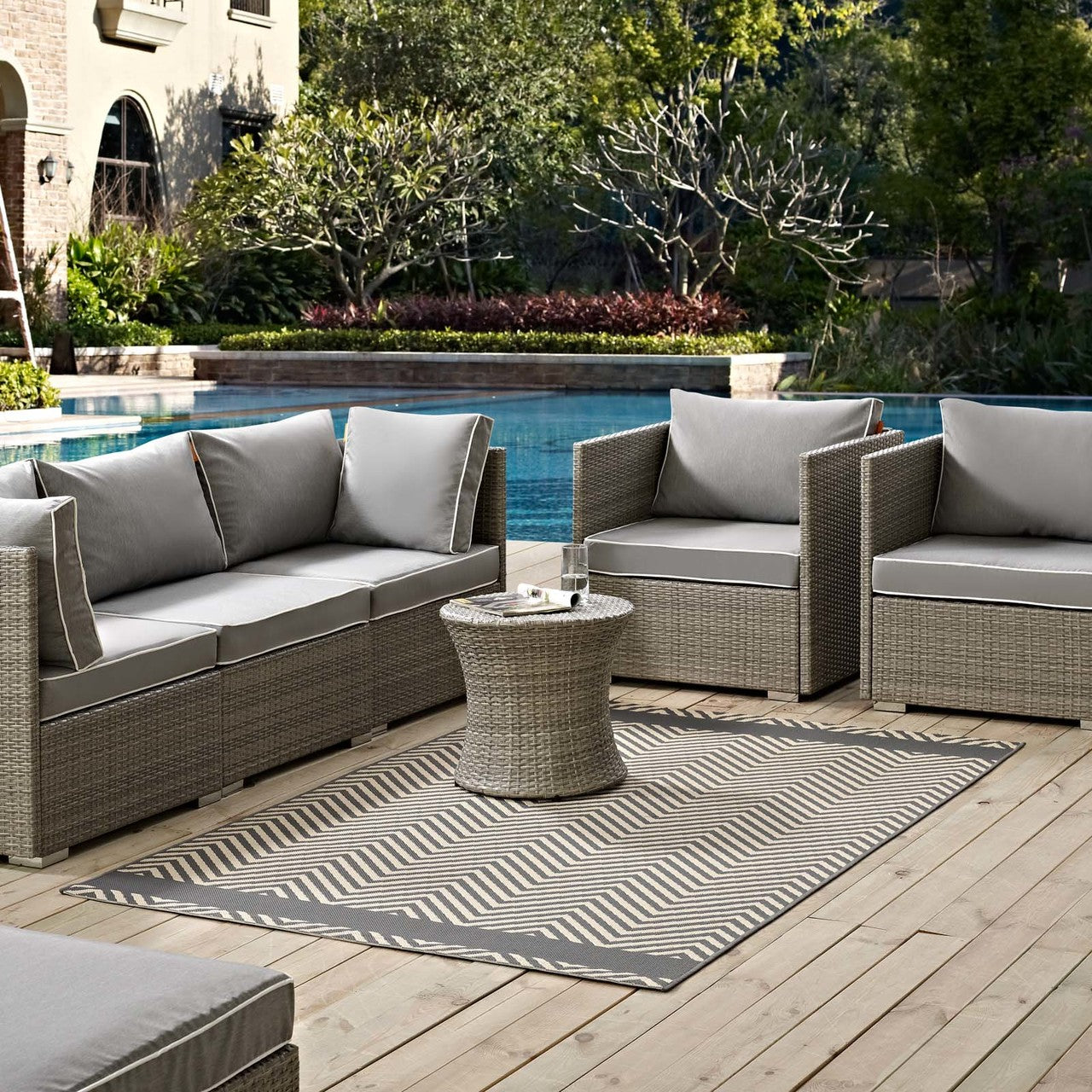 Optica Chevron With End Borders 5x8 Indoor and Outdoor Area Rug, Fabric, Multi Grey Gray 14947