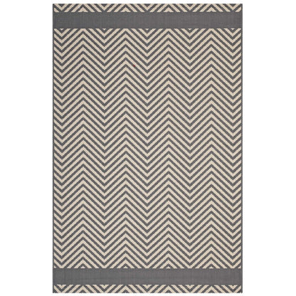 Optica Chevron With End Borders 8x10 Indoor and Outdoor Area Rug, Fabric, Multi Grey Gray 14948