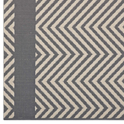 Optica Chevron With End Borders 8x10 Indoor and Outdoor Area Rug, Fabric, Multi Grey Gray 14948
