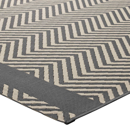 Optica Chevron With End Borders 8x10 Indoor and Outdoor Area Rug, Fabric, Multi Grey Gray 14948