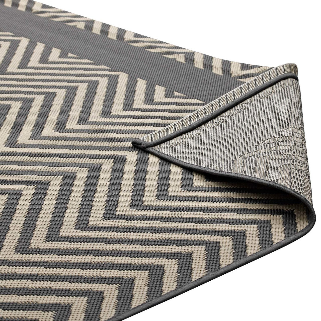 Optica Chevron With End Borders 8x10 Indoor and Outdoor Area Rug, Fabric, Multi Grey Gray 14948