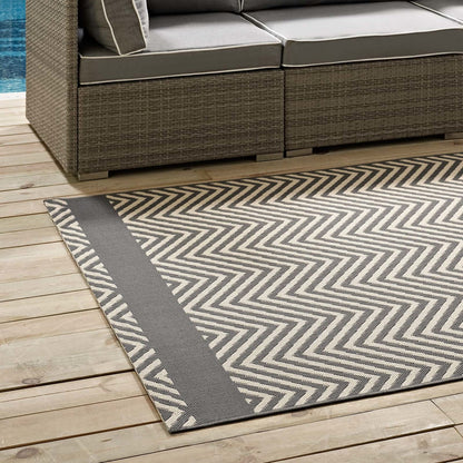 Optica Chevron With End Borders 8x10 Indoor and Outdoor Area Rug, Fabric, Multi Grey Gray 14948