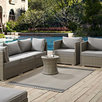 Optica Chevron With End Borders 8x10 Indoor and Outdoor Area Rug, Fabric, Multi Grey Gray 14948