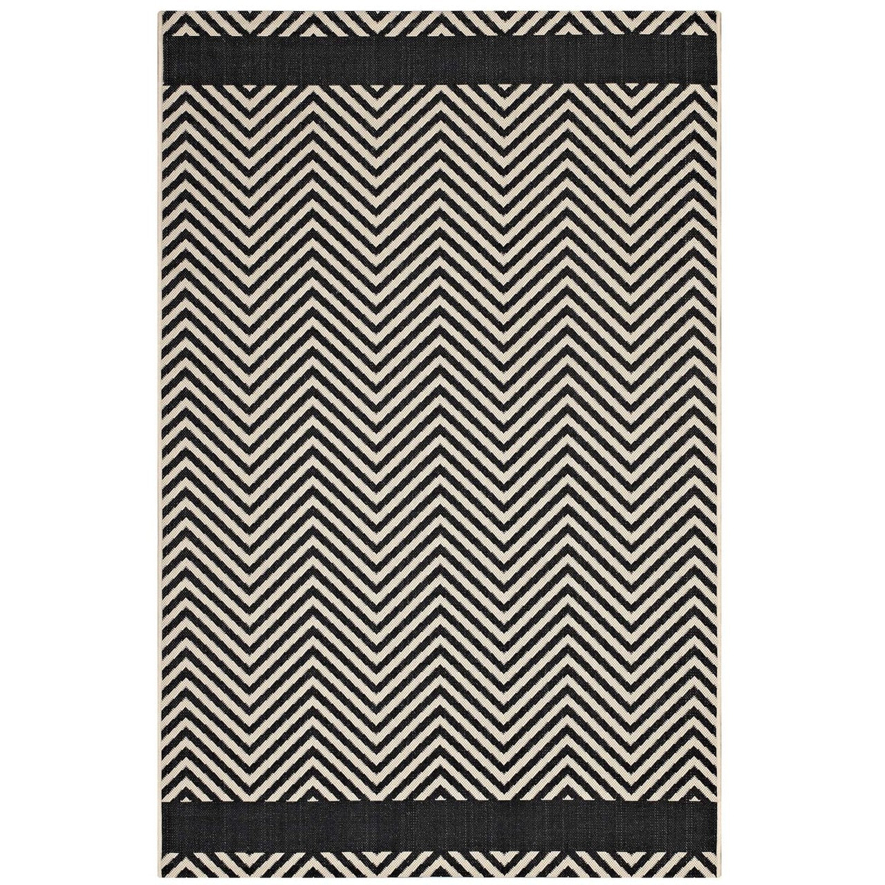 Optica Chevron With End Borders 5x8 Indoor and Outdoor Area Rug, Fabric, Multi Black 14949