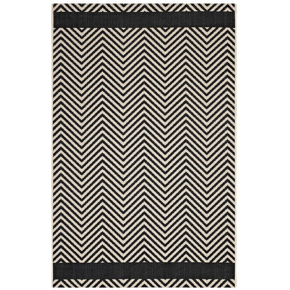 Optica Chevron With End Borders 5x8 Indoor and Outdoor Area Rug, Fabric, Multi Black 14949