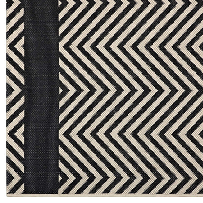 Optica Chevron With End Borders 5x8 Indoor and Outdoor Area Rug, Fabric, Multi Black 14949