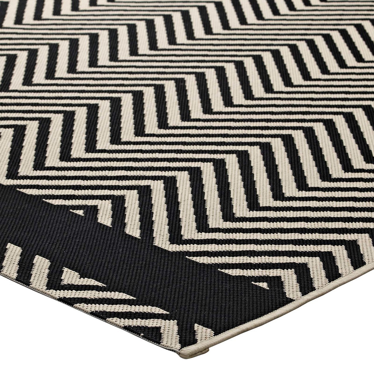 Optica Chevron With End Borders 5x8 Indoor and Outdoor Area Rug, Fabric, Multi Black 14949