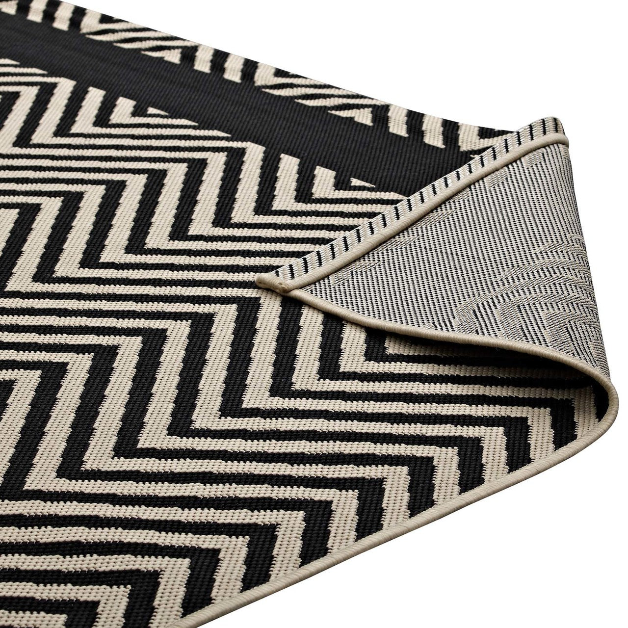Optica Chevron With End Borders 5x8 Indoor and Outdoor Area Rug, Fabric, Multi Black 14949