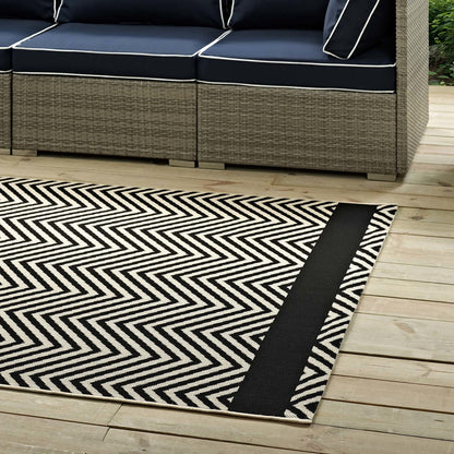 Optica Chevron With End Borders 5x8 Indoor and Outdoor Area Rug, Fabric, Multi Black 14949