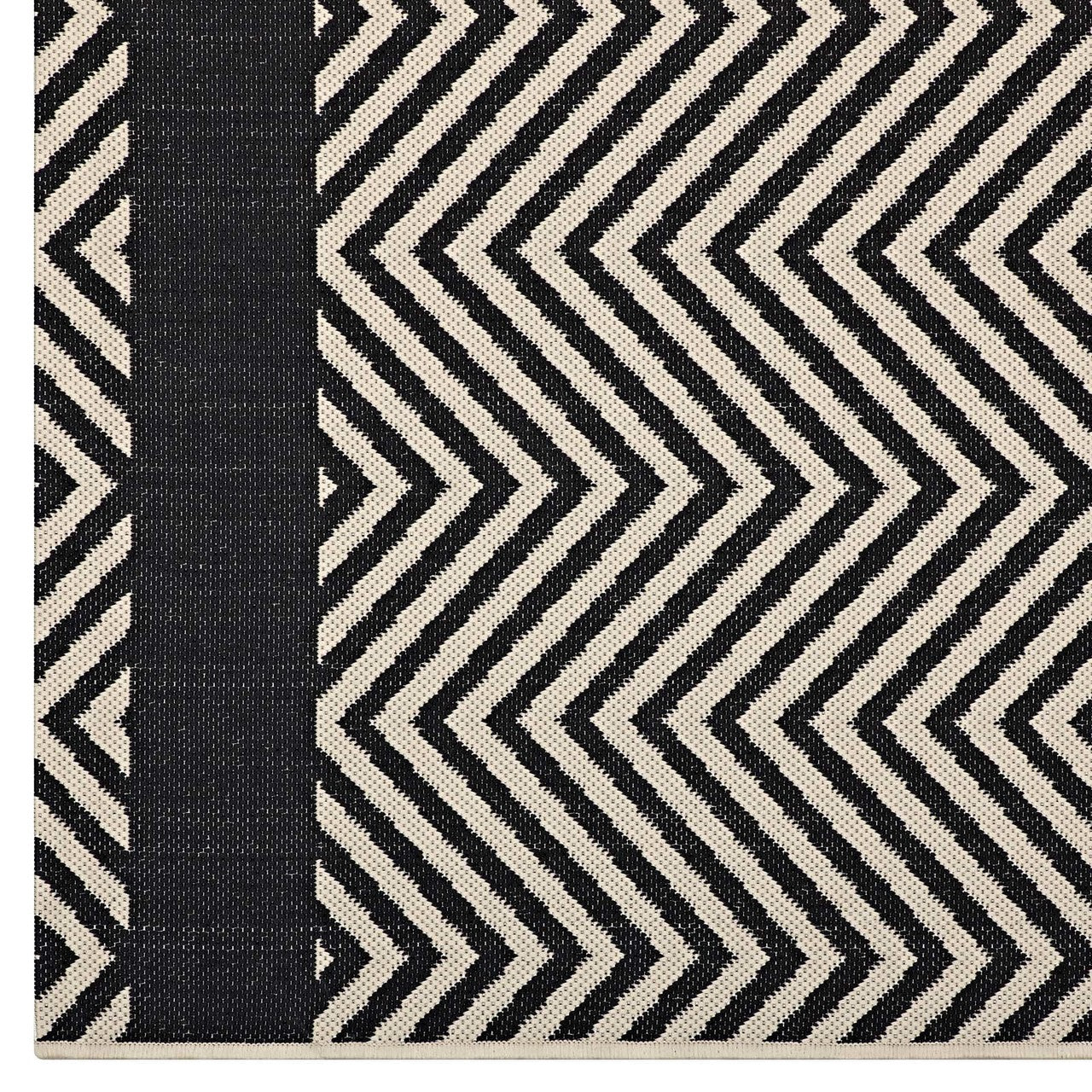 Optica Chevron With End Borders 8x10 Indoor and Outdoor Area Rug, Fabric, Multi Black 14950