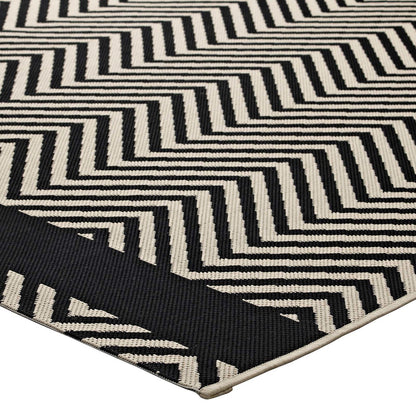 Optica Chevron With End Borders 8x10 Indoor and Outdoor Area Rug, Fabric, Multi Black 14950