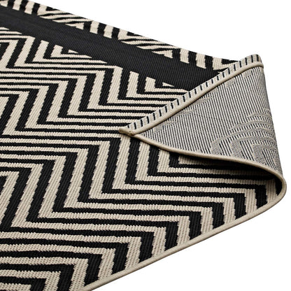 Optica Chevron With End Borders 8x10 Indoor and Outdoor Area Rug, Fabric, Multi Black 14950