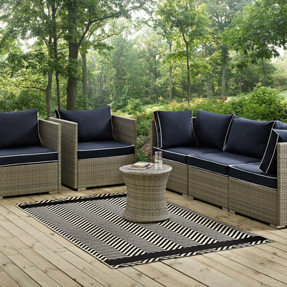 Optica Chevron With End Borders 8x10 Indoor and Outdoor Area Rug, Fabric, Multi Black 14950