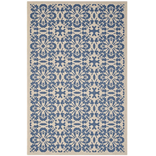 Ariana Vintage Floral Trellis 4x6 Indoor and Outdoor Area Rug, Blue Beige, 23111