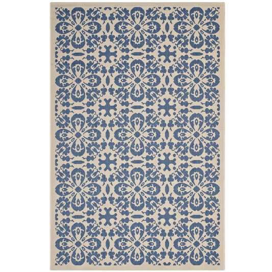Ariana Vintage Floral Trellis 5x8 Indoor and Outdoor Area Rug, Fabric, Multi Blue 14955