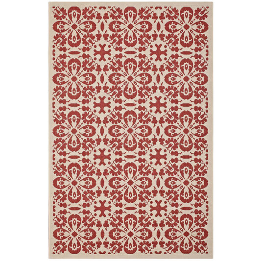 Ariana Vintage Floral Trellis 4x6 Indoor and Outdoor Area Rug, Red Beige, 23113