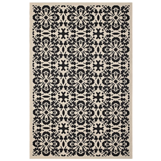 Ariana Vintage Floral Trellis 4x6 Indoor and Outdoor Area Rug, Black Beige, 23115