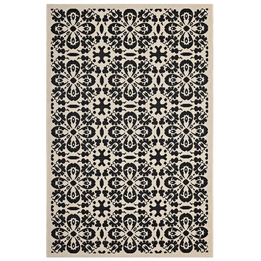 Ariana Vintage Floral Trellis 5x8 Indoor and Outdoor Area Rug, Fabric, Multi Black 14959