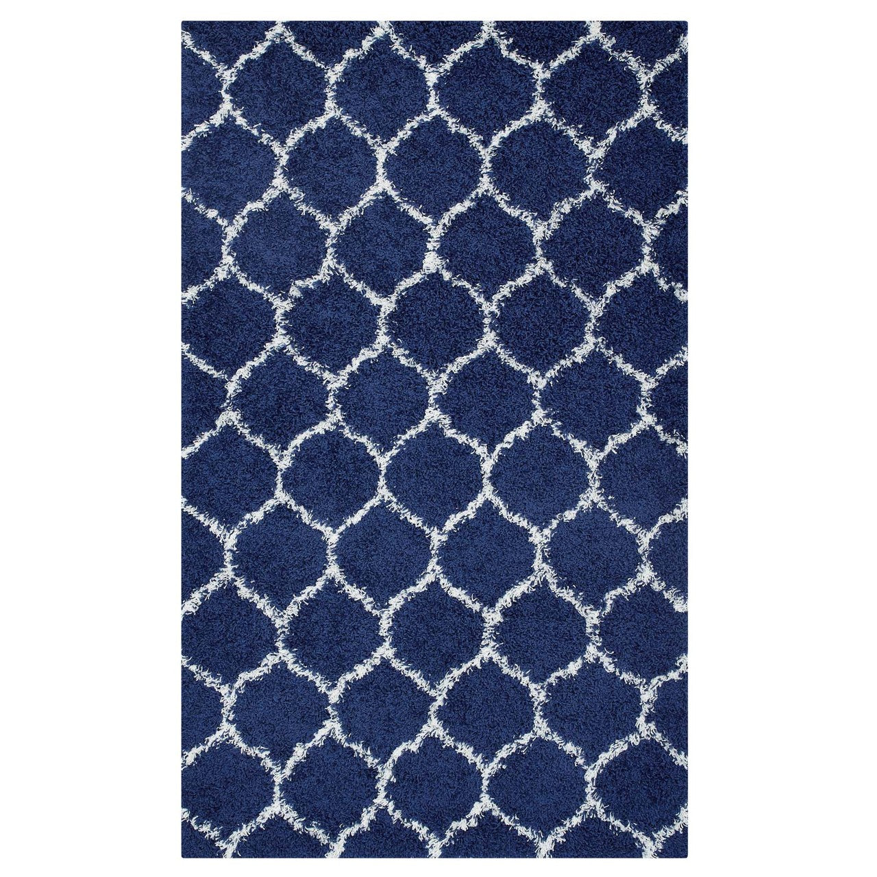 Solvea Moroccan Trellis 5x8 Shag Area Rug, Fabric, Multi Navy Blue 14961