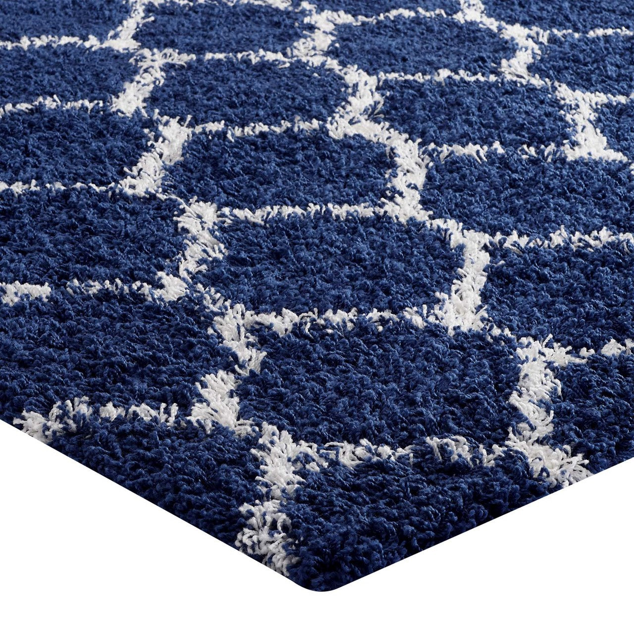 Solvea Moroccan Trellis 5x8 Shag Area Rug, Fabric, Multi Navy Blue 14961