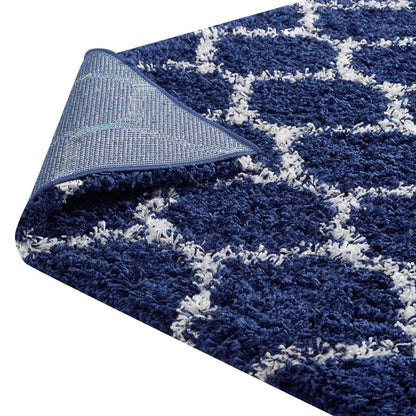 Solvea Moroccan Trellis 5x8 Shag Area Rug, Fabric, Multi Navy Blue 14961