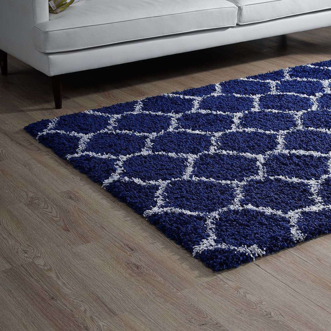Solvea Moroccan Trellis 5x8 Shag Area Rug, Fabric, Multi Navy Blue 14961