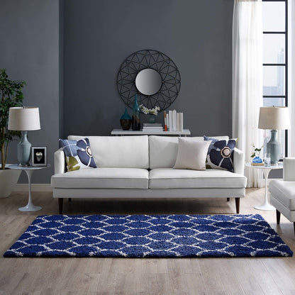 Solvea Moroccan Trellis 5x8 Shag Area Rug, Fabric, Multi Navy Blue 14961