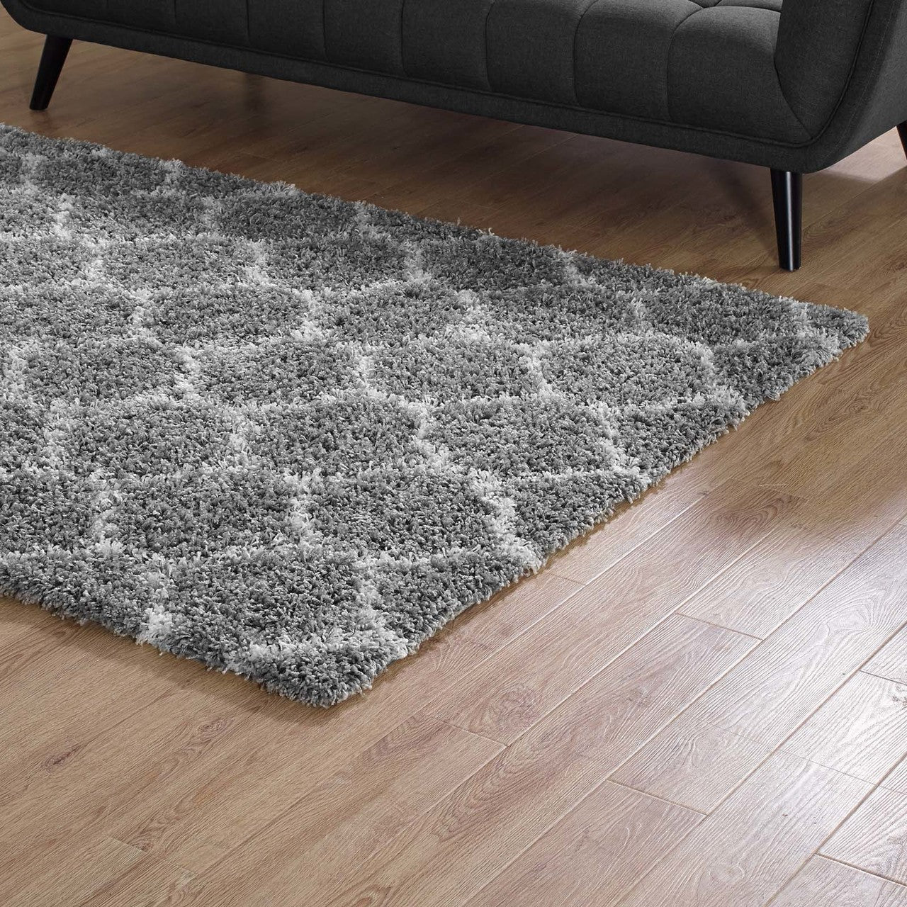 Solvea Moroccan Trellis 5x8 Shag Area Rug, Fabric, Multi Grey Gray 14963