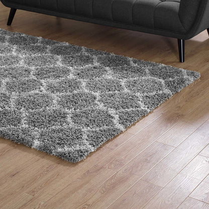 Solvea Moroccan Trellis 5x8 Shag Area Rug, Fabric, Multi Grey Gray 14963