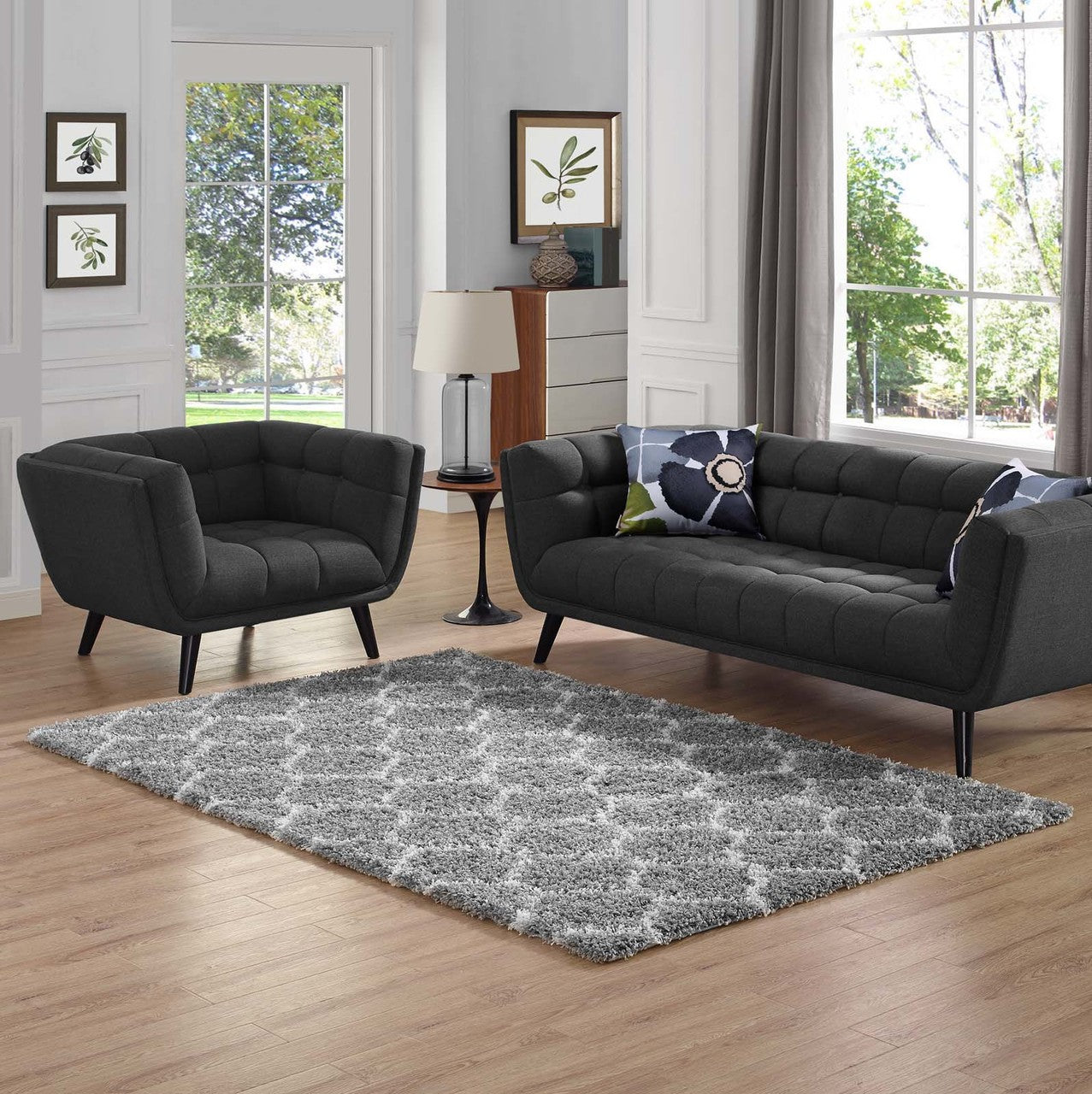 Solvea Moroccan Trellis 5x8 Shag Area Rug, Fabric, Multi Grey Gray 14963