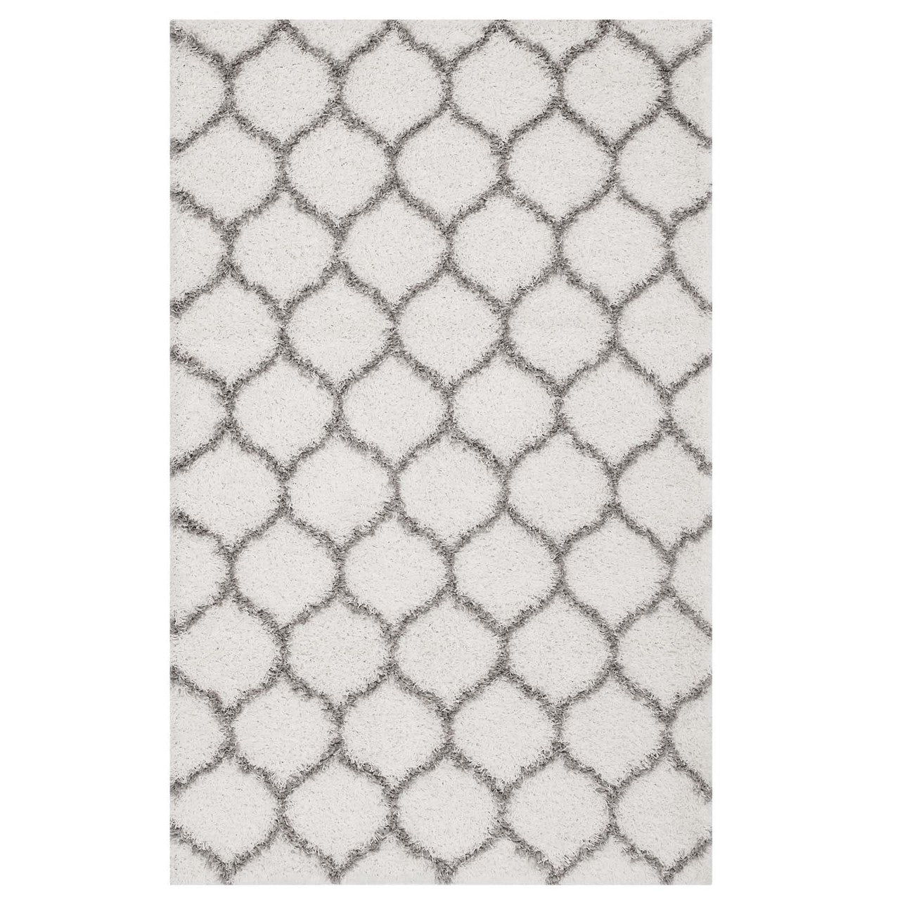 Solvea Moroccan Trellis 5x8 Shag Area Rug, Fabric, Multi Ivory White 14965