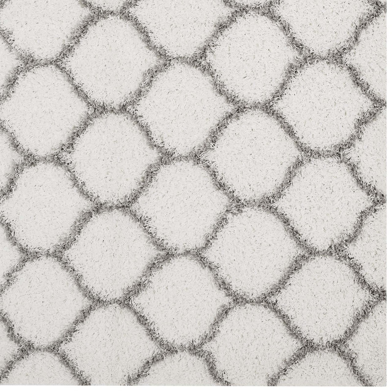 Solvea Moroccan Trellis 5x8 Shag Area Rug, Fabric, Multi Ivory White 14965