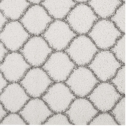 Solvea Moroccan Trellis 5x8 Shag Area Rug, Fabric, Multi Ivory White 14965