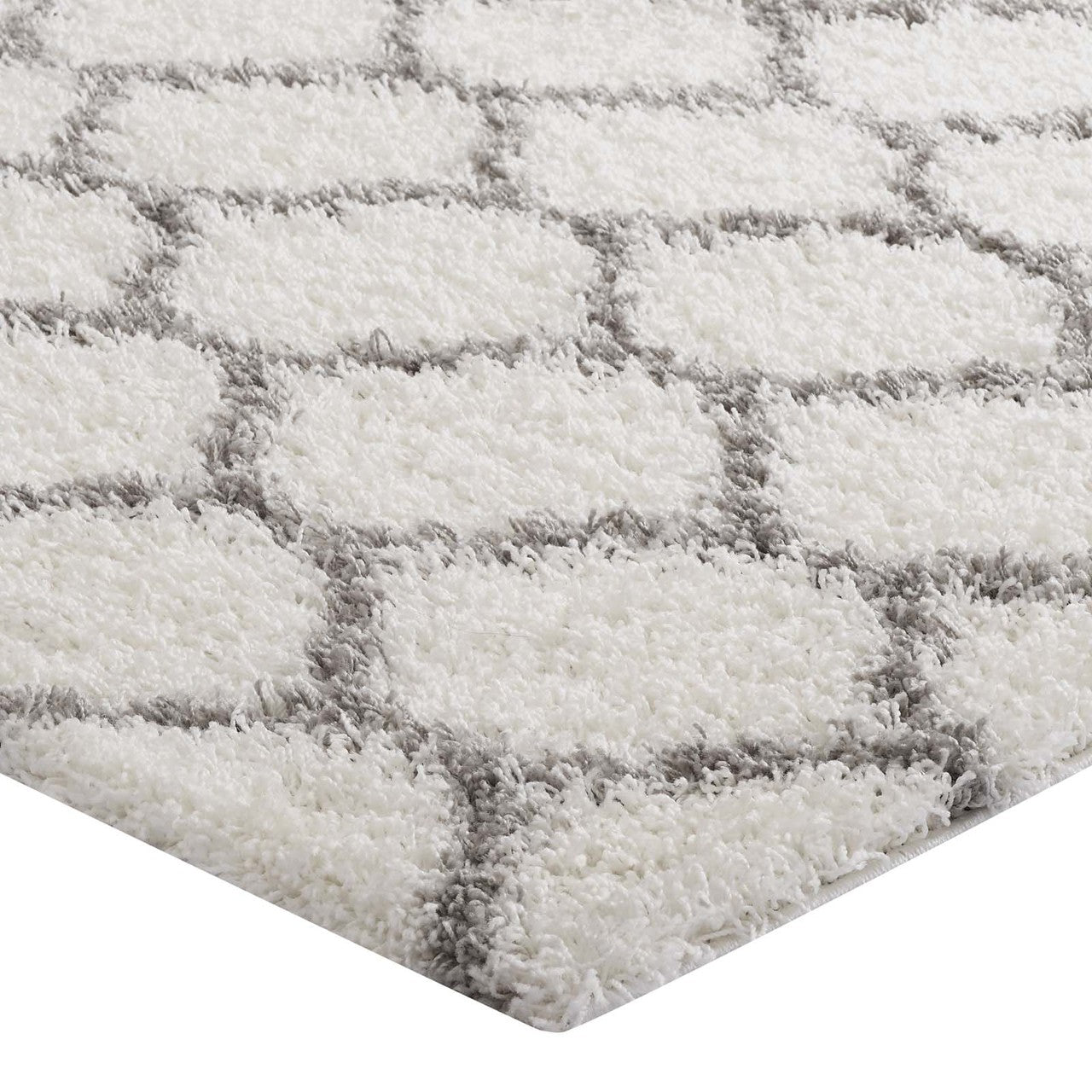 Solvea Moroccan Trellis 5x8 Shag Area Rug, Fabric, Multi Ivory White 14965