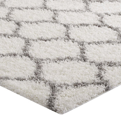 Solvea Moroccan Trellis 5x8 Shag Area Rug, Fabric, Multi Ivory White 14965
