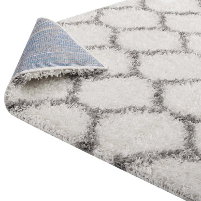 Solvea Moroccan Trellis 5x8 Shag Area Rug, Fabric, Multi Ivory White 14965