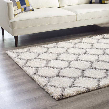 Solvea Moroccan Trellis 5x8 Shag Area Rug, Fabric, Multi Ivory White 14965