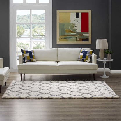 Solvea Moroccan Trellis 5x8 Shag Area Rug, Fabric, Multi Ivory White 14965
