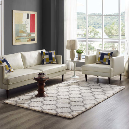Solvea Moroccan Trellis 5x8 Shag Area Rug, Fabric, Multi Ivory White 14965