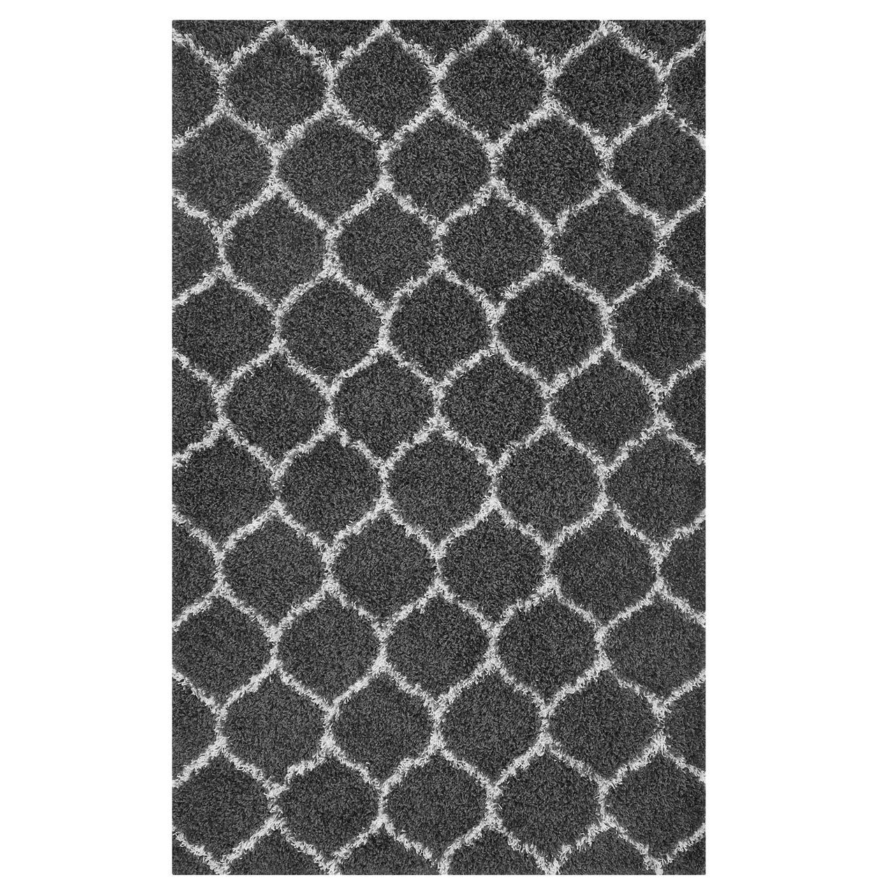 Solvea Moroccan Trellis 5x8 Shag Area Rug, Fabric, Multi Dark Grey Gray 14967